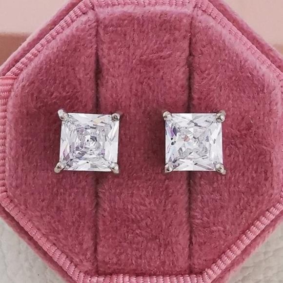 Jewelry - NEW 2.5 CT SQUARE DIAMOND STERLING SILVER EARRINGS